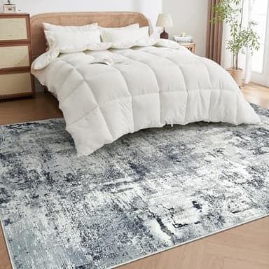 Washable Rugs 5X7 Large Neutral Modern Non Slip Foldable Thin Under Dining Table Dining Room Floor Cove Black - Image 5