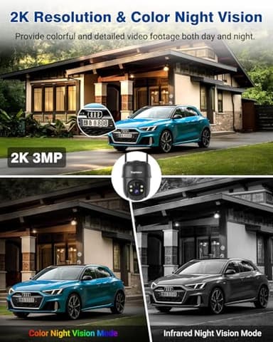 Septekon 2K Solar Security Cameras Wireless Outdoor 2 Pack, 360°PTZ Battery Powered Outdoor Camera, 2.4G WiFi Camera with Spotlight Color Night Vision, Motion Sensor Alarm, IP66, Black - Image 4