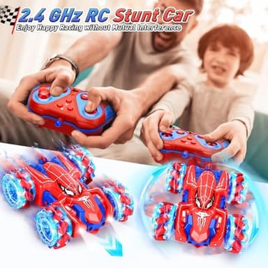 Beiqiden Spider Remote Control Car for Boys 4-6,360° Rotating Double-Sided Rechargeable RC Stunt Cars with Cool Headlights,2.4Ghz 4WD Off-Road Racing Cars for Kids Age 4 5 6 7 8 9 10 11 12 (Red1) - Image 5