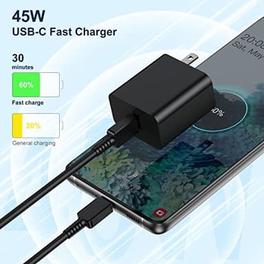 45W Samsung Super Fast Charging with USB C to C Cable 10ft, 2Pack Type C Wall Charger Block and Android Phone Charger Cord Long for Samsung Galaxy S25 Ultra/S25+/S24+/S23+/S22+/S22 Plus/S21/Note 20/10 - Image 2