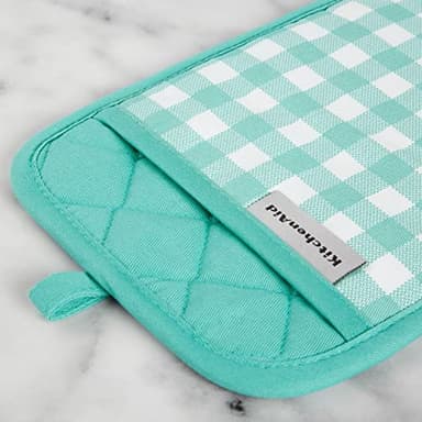KitchenAid Gingham Pot Holder 2-Pack Set, Aqua Sky, 7"x10" - Image 3