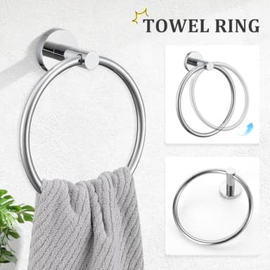TURS Polished 5 Piece Bathroom Hardware Set, 24 Inch Bath Towel Bar Set, Round Bathroom Accessories Kit Wall Mounted SUS304 Stainless Steel - Image 4