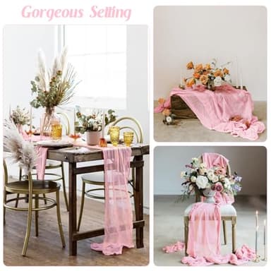 6 Pieces Pink 10FT Cheesecloth Table Runner Boho Gauze Fabric Table Runner Rustic Sheer Runner for Wedding Birthday Baby Shower Party Boho Table Decoration（Pink） - Image 6