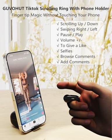 GUVOHUT Remote Control for TikTok,Air Finger Ring Mouse with Touchpad, Bluetooth Page Turner for iPad/Kindle App/iPhone/Android (Black) - Image 2