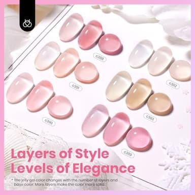 Beetles Nude Pink Gel Nail Polish Set, 6 Colors 15ML Light Pink Jelly Gel Nail Polish Kit Neutral Sheer Full Size Translucent Nail Concealer Soak Off UV Manicure Salon Colorful Bottle Gift for Women - Image 3