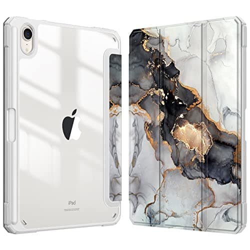 Fintie Hybrid Slim Case for iPad Mini 7 (A17 Pro, 7th Generation) 2024 / iPad Mini 6 (6th Gen) 8.3 Inch, [Built-in Pencil Holder] Shockproof Cover Clear Transparent Back Shell, Cloudy Marble - Image 1