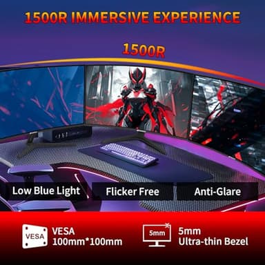 SANSUI 27 Inch WQHD 2560X1440 Curved Gaming Monitor, 180Hz MPRT 1ms Computer Monitor,HDMI2.0 * 2, DP1.2 * 2, Freesync, Curved 1500R, 5000:1 Contrast Ratio, 120% sRGB,HDR(ES-G27C1Q DP Cable Included) - Image 8