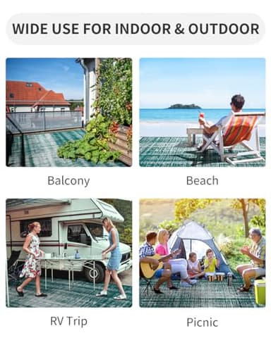 MontVoo Outdoor Rug Waterproof 5x8 ft Outdoor Carpet Patio Rug Mat Reversible RV Camping Rugs Plastic Straw Outside Rugs for Balcony Porch Deck Picnic Beach Modern Teal - Image 3