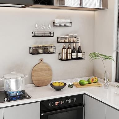 CRUGLA Floating Shelves Wall Mounted Set of 5, Black Hanging Storage Wall Shelf for Bathroom, Kitchen, Bedroom, Living Room Home Decor - Image 7