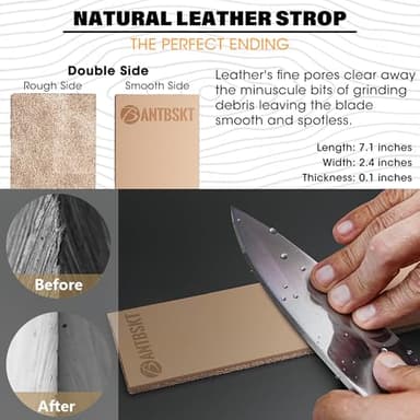 Rolling Knife Sharpener Kit, Kitchen Knife Sharpener Set, Knife Sharpening Tools, 15 & 20 Degree Sharpening for Kitchen Knives, Diamond and Ceramic Discs, Leather Strop, Polishing Compound - Image 5