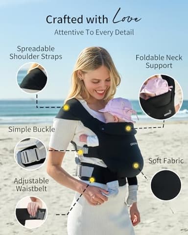 GROWNSY Baby Carrier Newborn to Toddler, Cozy Baby Wraps Carrier, Ergonomic Baby Carrier with Head Support, Black - Image 4