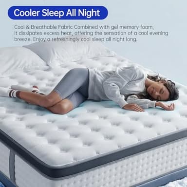 KOULABR Z Queen Size Mattress, 12 Inch Hybrid Mattress in a Box, Gel Memory Foam, Individually Wrapped Pocket Coils Innerspring, Pressure Relief, Medium Firm (12 INCH, Queen (New)) - Image 8