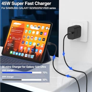 [3FT+6FT]45W Super Fast Charger Type C, for Samsung Galaxy S25 S24 Charger Block with 3/6FT Type C Charging Cord for Samsung Galaxy S25 S24 Ultra/S24/S23+/S22/S21,iPhone 17Air 16 15 Pro Max/Pro/Plus - Image 2