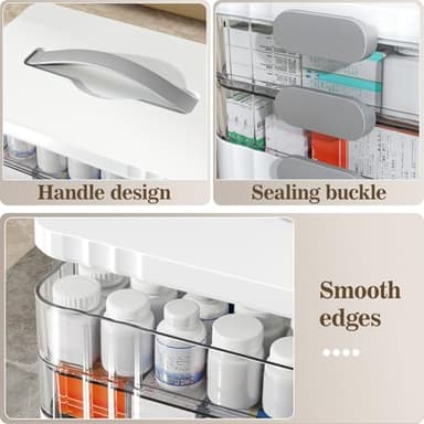 ARSTPEOE 3-Tier Medicine Organizer - Portable Medicine Cabinet with Plastic Handle, Multipurpose Medical Box with Pill Box, Empty First Aid Kit for Home - Image 6