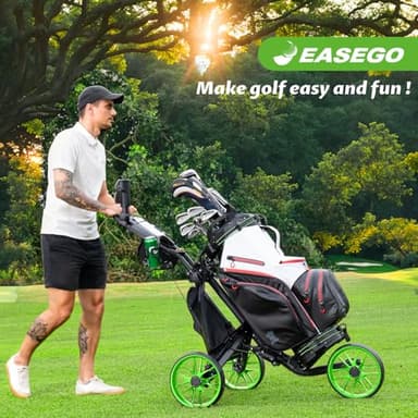 EASEGO Golf Push Cart 3 Wheel : Golf Bag Cart Foldable with Phone/Cup/Umbrella Holder Compact Golf Pull Carts Quick Fold Golf Caddy Push Carts with Large Wheelbase for Different Terrain (Lemon Green) - Image 3