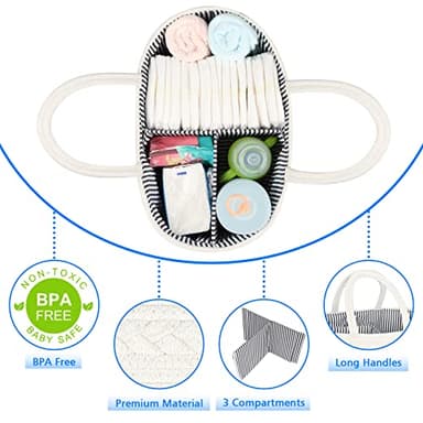 ABenkle Baby Diaper Caddy, Nursery Storage Bin and Car Organizer for Diapers and Baby Wipes, Cotton Rope Diaper Basket Caddy, Changing Table Diaper Storage Caddy - Image 5