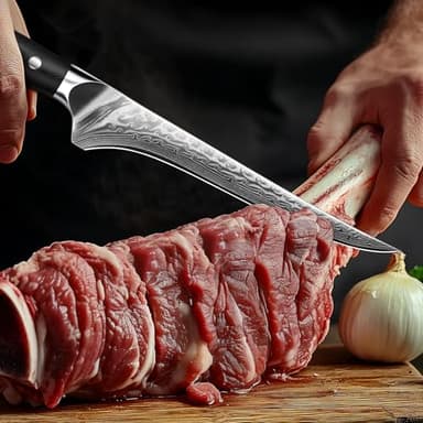 SHAN ZU 7 Inch Fillet Knife, Japanese Steel Damascus Boning Knife, Professional Sharp High Carbon Super Steel Kitchen Utility Knife with Ergonomic G10 Glass Fiber Handle - Image 6