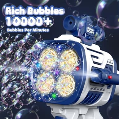 Automatic Refill Bubble Machine Gun - Rechargeable Bazooka Bubble Gun for Kids with Colorful Lights, Electric Rocket Bubble Blaster Shooter Toys for Outdoor Wedding Birthday Party Boys Gifts, Blue - Image 2