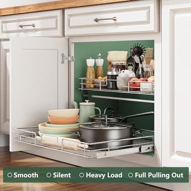 LOVMOR 2 Tier 31½"W x 21½"D, Individual Pull Organizer Kitchen Cabinet Storage Sliding Shelves - Image 5