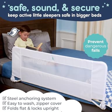 hiccapop 57" x 19" Extra Long Bed Rail for Toddlers, Heavy Duty Swing Down Bed Rail Guard with Soft Mesh Cover Safely Fits Twin, Full, Queen Beds - Image 2