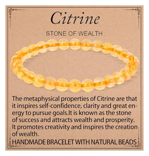 QOGIR Citrine Bracelet - Stone of Wealth Bracelet for Women Men - Handmade Natural Gem Stone Beaded Stretch Elastic Healing Bracelets 6mm - Image 1