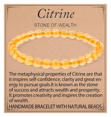 QOGIR Citrine Bracelet - Stone of Wealth Bracelet for Women Men - Handmade Natural Gem Stone Beaded Stretch Elastic Healing Bracelets 6mm - Image 1