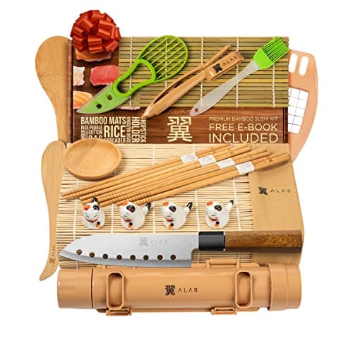 Alas Complete 20 Piece Sushi Making Set - Kit for Beginners & Pros with Knife, 2 Mats, Rice Bazooka and Dipping Plate - Image 1