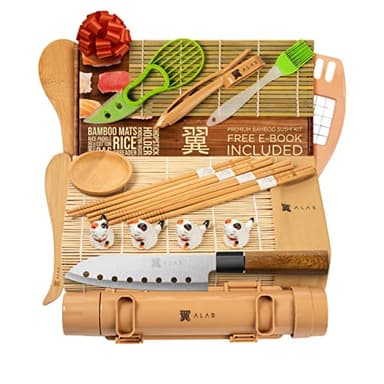 Alas Complete 20 Piece Sushi Making Set - Kit for Beginners & Pros with Knife, 2 Mats, Rice Bazooka and Dipping Plate - Image 1