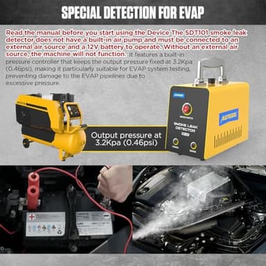 Automotive Smoke Machine Leak Detector,Evap Vacuum Smoke Diagnostic Tester,Pipeline Fuel Leakage Detector Compatible with 12V Cars, Trucks, Motorcycle, ATV, Boats, Snowmobiles - Image 3