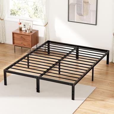 Queen Size Bed Frame - Metal Platform Bed Frames Mattress Foundation with Steel Slat Support, No Box Spring Needed, Storage Space Under Base, Easy Assembly, Black - Image 1