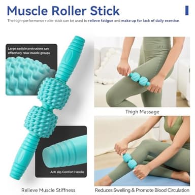 5 in 1 Foam Roller Set - Back Roller Foam, Massage Roller Stick, Massage Ball, Resistance Band for Physical Therapy & Deep Tissue Muscle Massage (Green) - Image 3