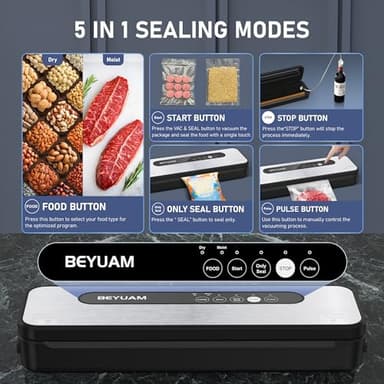Vacuum Sealer Machine -85KPA Food Vacuum Sealer - 5 in1 Food Sealer Vacuum Sealer with Dry&Moist Modes, Includes 15PCS Storage Bags, 1 Air Suction Hose, 1Cutter - Image 2