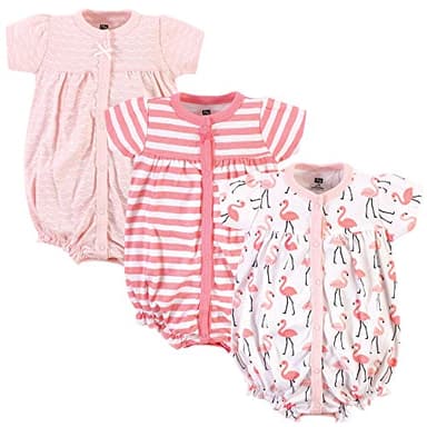Hudson Baby Unisex Cotton Rompers, Coral Flamingo, 3-6 Months