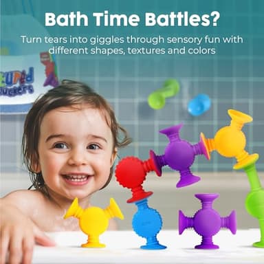 BUNMO Bath Toys Suction - Connect, Build, Create - Toddler Bath Toys - Hours of Fun & Creativity - Fine Motor Skills - Stimulating Sensory Toys - Non-Mouthable Toy 3+ - Textured 10 Pack - Image 6