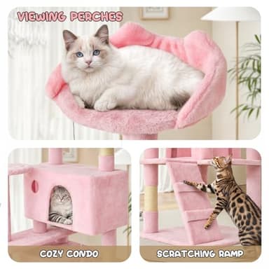 MoNiBloom 54 Inch Cat Tree Tower for Indoor Cats Large Adults, Pink Cat Tower with Scratching Post, Multi-Level Furniture Activity Center with Cat Condo Pet Play House, Soft Pink - Image 7