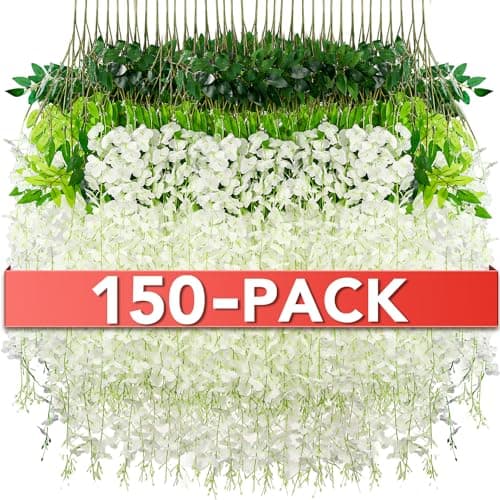 Alotiki Wisteria Hanging Flowers,Fake Hanging Flowers,Wisteria artificiales Garland for Home Wedding Arch Floral Party Garden Ceremony Outdoor Decor,3.6 feet Long(150,White) - Image 1