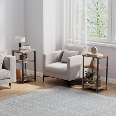 DUMOS End Table, 3 Tier Side Sofa Tables for Small Space, Storage Shelf, Nightstand with Adjustable Feet for Living Room, Bedroom, Office, Set of 1, Rustic Brown - Image 7