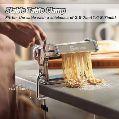 Sailnovo Pasta Maker Machine, 180 Roller Pasta Maker, 9 Adjustable Thickness Settings 2-in-1 Noodles Maker with Rollers and Cutter, Perfect for Spaghetti, Fettuccini, Lasagna or Dumpling Skin Silver - Image 4