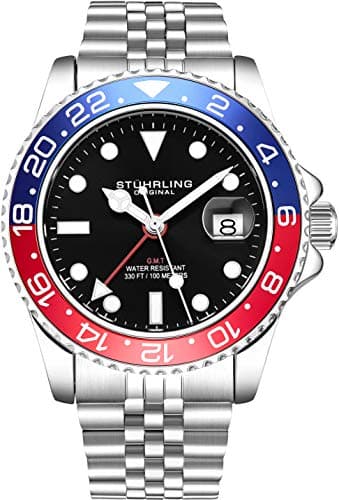 Stuhrling Original Men's Stainless Steel Jubilee Bracelet GMT Watch Quartz, Dual Time, Quickset Date with Screw Down Crown, Water Resistant up to 10 ATM - Image 1