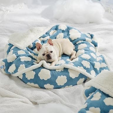 Lesure Waterproof Dog Blanket for Medium Dogs - Washable Double Sided Dog Blankets with Warm Jacquard Shag and Soft Sherpa Fleece, Pet Cat Blanket for Couch Protection, 3D Textured Cloud, Blue - Image 6