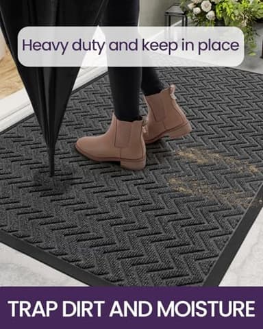 DEXI Front Door Mat Outside Entrance, 2x4 ft Rubber Entry Doormat Heavy Duty, Welcome Mats Non Slip for Inside House Floor Entryway Double Doors Exterior Patio, Chevron Dark Grey - Image 5
