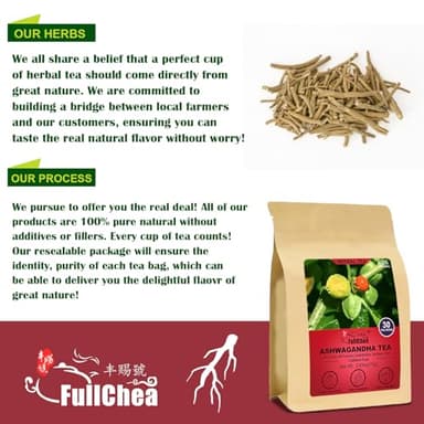 FullChea - Ashwagandha Tea, 2.5g X 30 Count - Sourced from India - Premium Natural Dried Cut & Sifted Root - Non-GMO - Caffeine-free - Rich in Antioxidants & Boost Energy - Image 7