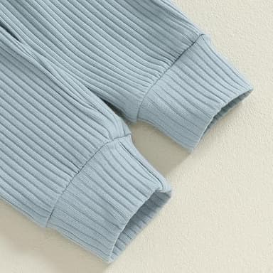 fhutpw Baby Boy Clothes 3 6 12 18 Months Ribbed Knitted Long Sleeve Romper and Pants Sets Newborn Fall Splicing Color Outfits (White&Blue, 3-6 Months) - Image 7
