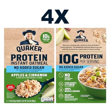 Quaker Protein Instant Oatmeal, Apple Cinnamon, 12g Protein per Serving, Whole Grains, No Artificial Flavors, No Added Colors, 1.76 oz Packets, (24 Pack) - Image 4