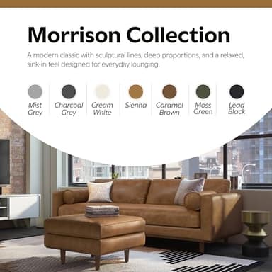 SIMPLIHOME Morrison Mid-Century Modern 89 inch Wide Sofa with Ottoman Set in Caramel Brown Genuine Leather for the Living Room and Family Room - Image 22