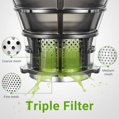 AMZCHEF Juicer Machines, 5.8" Extra Self-Feeding Cold Press Juicer for Whole Vegetable & Fruit, Juice Extractor Machine with Large Auger & Triple Strainers, Easy to Clean, High Juice Yield, Green - Image 6