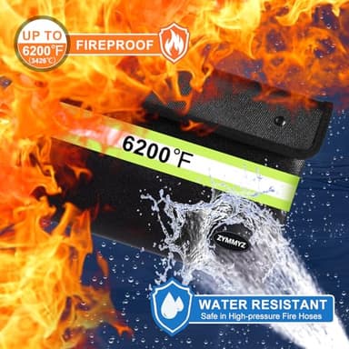 ZYMMYZ Fireproof Document Bag with Water Resistant Zipper,6200°F Heat Insulated Fire Proof Pouch with Soft Leather Hand Strap,Fire and Waterproof Envelope for Cash,Documents,Jewelry - Image 2