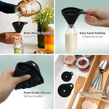 6 Pack Funnels for Kitchen Automotive Use Filling Bottles, Plastic Funnels Assorted 4 Sizes, Silicone Collapsible Funnel Set 2 Small and Large for Liquids, Oils, Powders Transfer, Cooking - Image 5