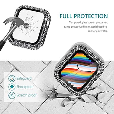 Surace Compatible with Apple Watch Case 38mm with Screen Protector for Apple Watch Series 6/5/4/3/2/1, Bling Case 300 Crystal Diamond Tempered Glass Protective Cover for 38mm 40mm 42mm 44mm, Black - Image 2