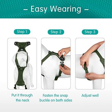 PoyPet Reflective Soft Breathable Mesh Dog Harness Choke-Free Double Padded Vest with Adjustable Neck and Chest(Military Green,S) - Image 5
